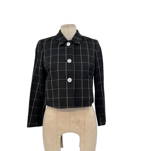 Brooks Brothers Jackets & Blazers - Brooks Brothers Black Windowpane Print Cropped Blazer Wool Size‎ 2P Petite
